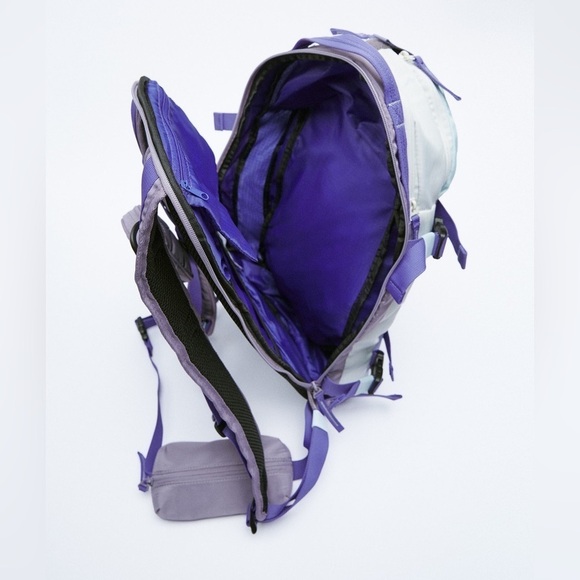 NWT. Zara Nylon Purple/Blue Multi-Pocket Backpack. main image 7
